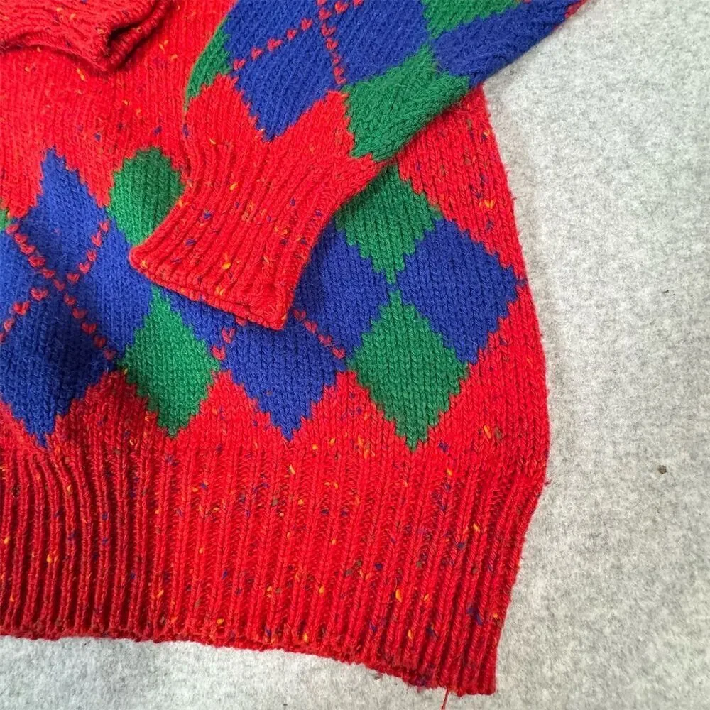 Sportables Men's Vintage Argyle Golf Sweater Red Collared Pullover L